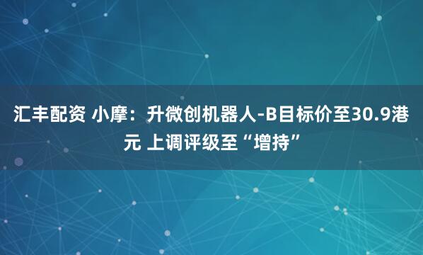 汇丰配资 小摩：升微创机器人-B目标价至30.9港元 上调评级至“增持”